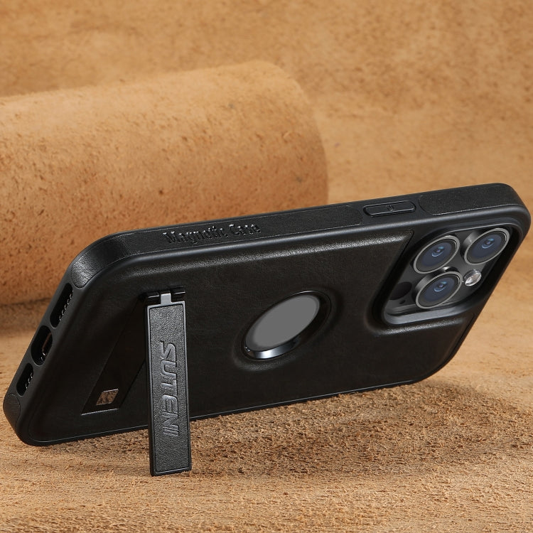 Suteni G2 Magsafe Oil Wax Leather Back Phone Case with Holder, For iPhone 12 Pro Max, For iPhone 12 Pro