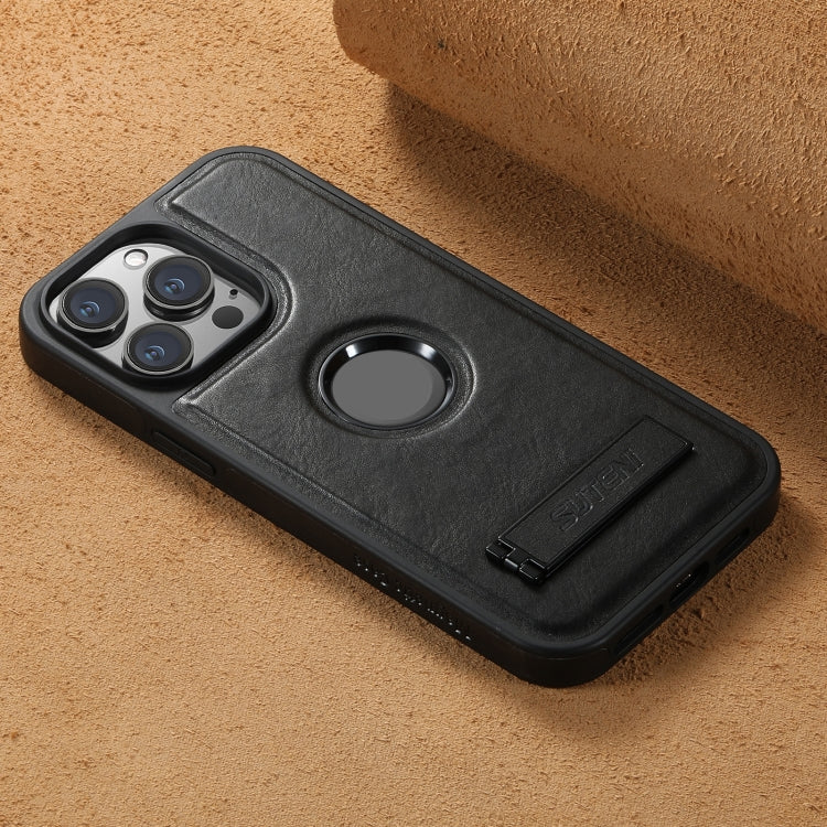 Suteni G2 Magsafe Oil Wax Leather Back Phone Case with Holder, For iPhone 12 Pro Max, For iPhone 12 Pro