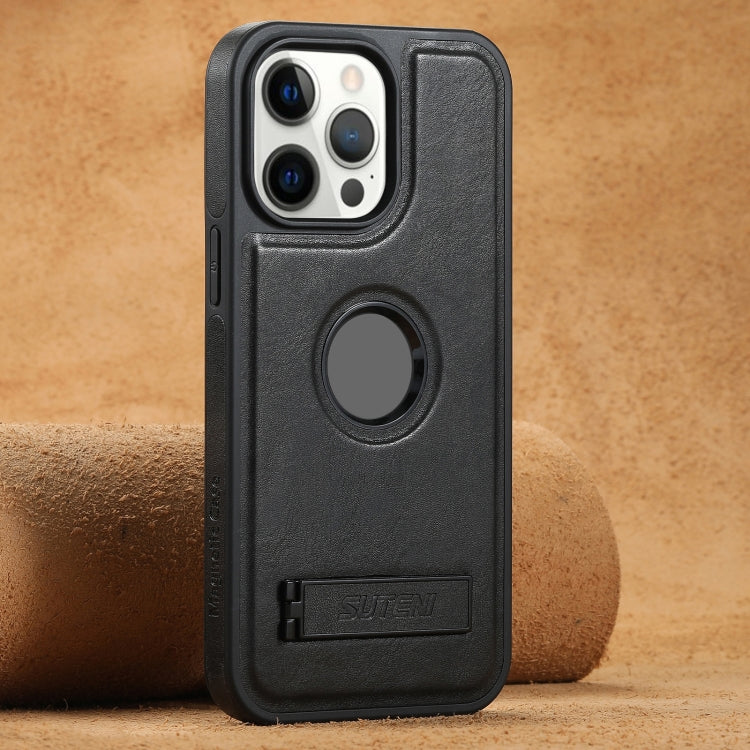Suteni G2 Magsafe Oil Wax Leather Back Phone Case with Holder, For iPhone 12 Pro Max, For iPhone 12 Pro
