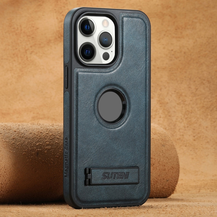 Suteni G2 Magsafe Oil Wax Leather Back Phone Case with Holder, For iPhone 12 Pro Max, For iPhone 12 Pro