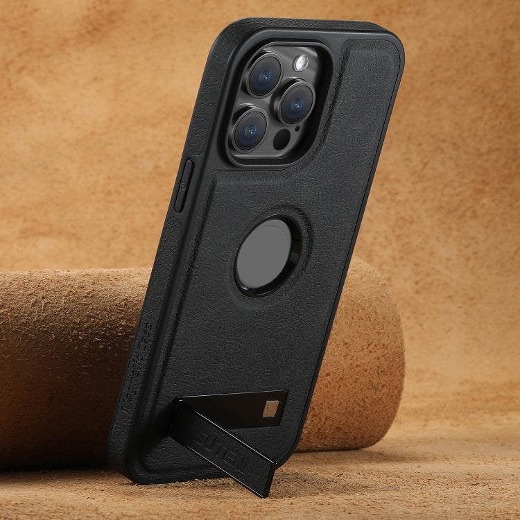 Suteni G2 Magsafe Litchi Texture Leather Back Phone Case with Holder, For iPhone 12 Pro Max, For iPhone 12 Pro