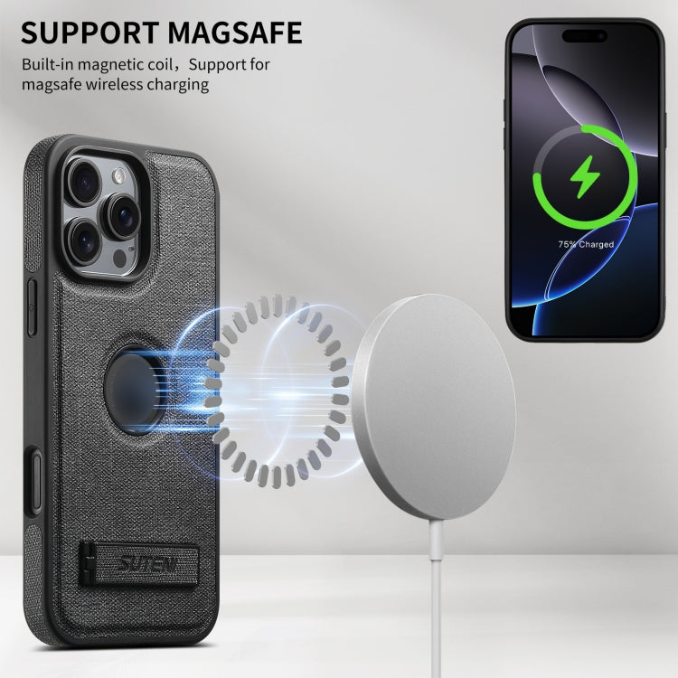 Suteni G2 Holder Denim Leather Back MagSafe Phone Case, For iPhone 12 Pro Max, For iPhone 12 Pro