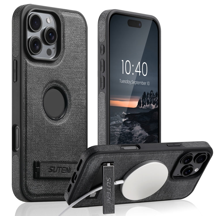 Suteni G2 Holder Denim Leather Back MagSafe Phone Case, For iPhone 12 Pro Max, For iPhone 12 Pro
