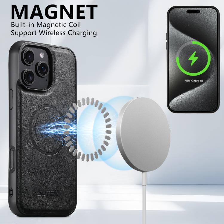 Suteni G5 Cowhide Leather MagSafe Magnetic Phone Case, For iPhone 13 Pro Max, For iPhone 13 Pro, For iPhone 13, For iPhone 12, For iPhone 12 Pro Max, For iPhone 12 Pro
