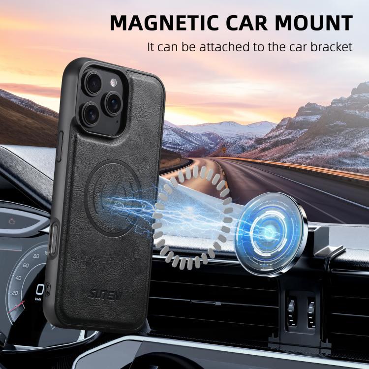Suteni G5 Cowhide Leather MagSafe Magnetic Phone Case, For iPhone 13 Pro Max, For iPhone 13 Pro, For iPhone 13, For iPhone 12, For iPhone 12 Pro Max, For iPhone 12 Pro