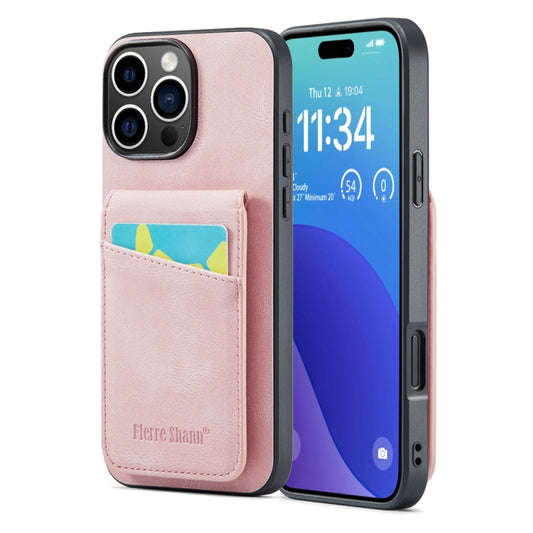 Fierre Shann Crazy Horse Card Holder Back Cover PU Phone Case, For iPhone 16 Pro Max, For iPhone 16 Pro, For iPhone 16 Plus, For iPhone 16, For iPhone 15 Pro Max, For iPhone 15 Pro, For iPhone 15 Plus, For iPhone 15