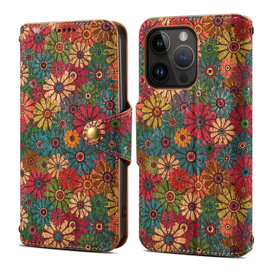 Denior Flower Language Series Cork Fabric Oil Edge Leather Phone Case, For iPhone 13 Pro Max, For iPhone 13 Pro, For iPhone 13, For iPhone 12, For iPhone 12 Pro Max, For iPhone 12 Pro, For iPhone 11 Pro Max, For iPhone 11, For iPhone 11 Pro