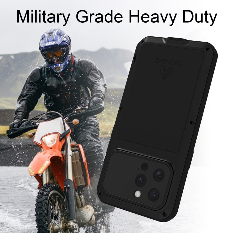 LOVE MEI Metal Shockproof Life Waterproof Dustproof Phone Case, For iPhone 16 Pro Max, For iPhone 16 Pro, For iPhone 16, For iPhone 15 Pro Max, For iPhone 15 Pro, For iPhone 15 Plus, For iPhone 15