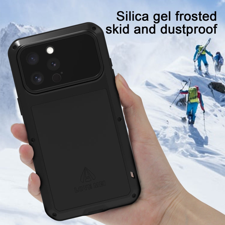 LOVE MEI Metal Shockproof Life Waterproof Dustproof Phone Case, For iPhone 16 Pro Max, For iPhone 16 Pro, For iPhone 16, For iPhone 15 Pro Max, For iPhone 15 Pro, For iPhone 15 Plus, For iPhone 15