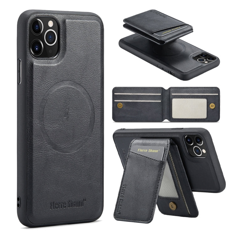 Fierre Shann Cowhide Vertical Flip Magnetic Card Holder Phone Case, For iPhone 12 Pro Max, For iPhone 12 Pro, For iPhone 11 Pro Max