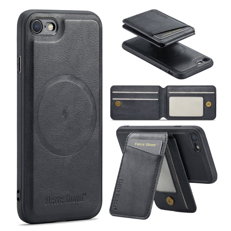 Fierre Shann Cowhide Vertical Flip Magnetic Card Holder Phone Case, For iPhone 16, For iPhone 15 Pro Max, For iPhone 15 Pro, For iPhone 14 Pro, For iPhone 14 Pro Max, For iPhone SE 2022 / SE 2020 / 8 / 7, For iPhone 13 Pro Max, For iPhone 13 Pro