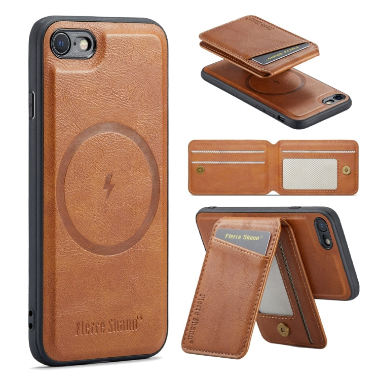 Fierre Shann Cowhide Vertical Flip Magnetic Card Holder Phone Case, For iPhone 16, For iPhone 15 Pro Max, For iPhone 15 Pro, For iPhone 14 Pro, For iPhone 14 Pro Max, For iPhone SE 2022 / SE 2020 / 8 / 7, For iPhone 13 Pro Max, For iPhone 13 Pro