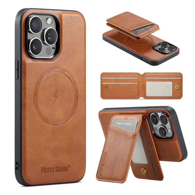 Fierre Shann Cowhide Vertical Flip Magnetic Card Holder Phone Case, For iPhone 17 Pro Max, For iPhone 17 Pro, For iPhone 17, For iPhone 17 Air, For iPhone 16e, For iPhone 16 Pro Max, For iPhone 16 Pro, For iPhone 16 Plus