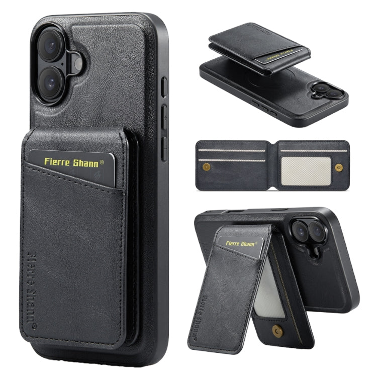 Fierre Shann Cowhide Vertical Flip Magnetic Card Holder Phone Case, For iPhone 17 Pro Max, For iPhone 17 Pro, For iPhone 17, For iPhone 17 Air, For iPhone 16e, For iPhone 16 Pro Max, For iPhone 16 Pro, For iPhone 16 Plus