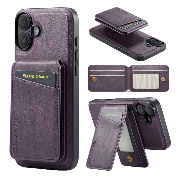 Fierre Shann Cowhide Vertical Flip Magnetic Card Holder Phone Case, For iPhone 17 Pro Max, For iPhone 17 Pro, For iPhone 17, For iPhone 17 Air, For iPhone 16e, For iPhone 16 Pro Max, For iPhone 16 Pro, For iPhone 16 Plus