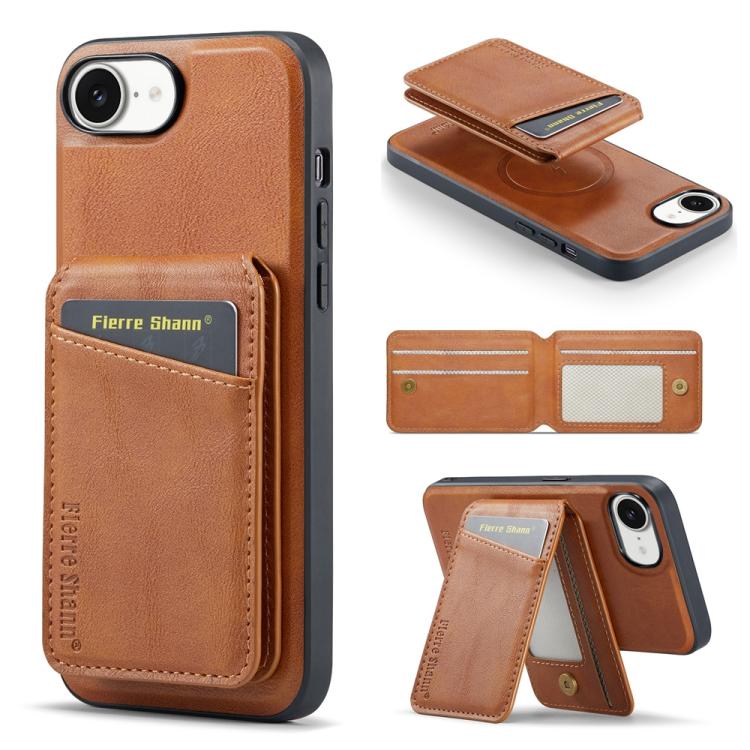 Fierre Shann Cowhide Vertical Flip Magnetic Card Holder Phone Case, For iPhone 17 Pro Max, For iPhone 17 Pro, For iPhone 17, For iPhone 17 Air, For iPhone 16e, For iPhone 16 Pro Max, For iPhone 16 Pro, For iPhone 16 Plus