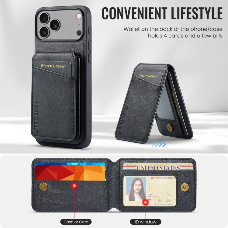 Fierre Shann Cowhide Vertical Flip Magnetic Card Holder Phone Case, For iPhone 17 Pro Max, For iPhone 17 Pro, For iPhone 17, For iPhone 17 Air, For iPhone 16e, For iPhone 16 Pro Max, For iPhone 16 Pro, For iPhone 16 Plus