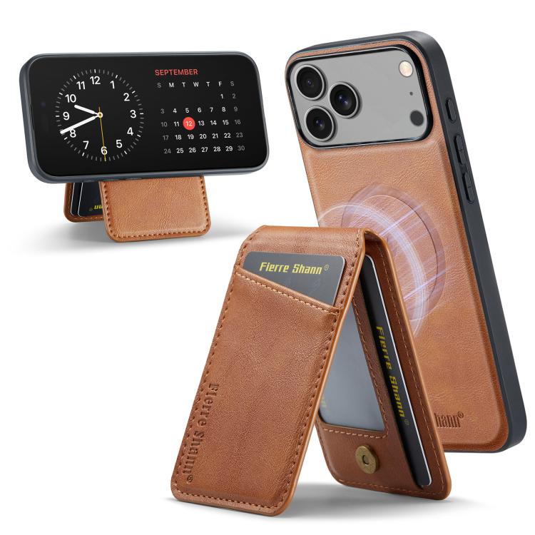 Fierre Shann Cowhide Vertical Flip Magnetic Card Holder Phone Case, For iPhone 17 Pro Max, For iPhone 17 Pro, For iPhone 17, For iPhone 17 Air, For iPhone 16e, For iPhone 16 Pro Max, For iPhone 16 Pro, For iPhone 16 Plus