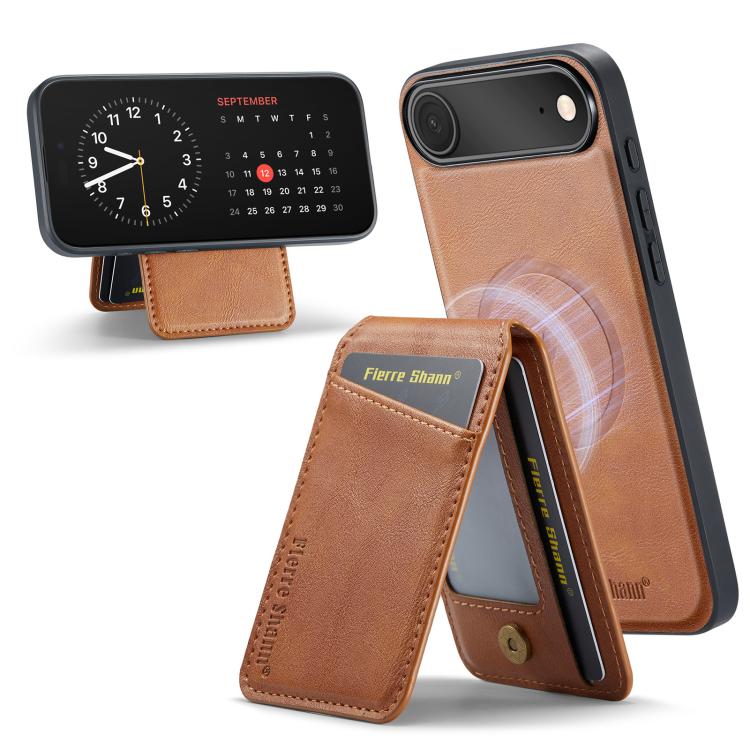Fierre Shann Cowhide Vertical Flip Magnetic Card Holder Phone Case, For iPhone 17 Pro Max, For iPhone 17 Pro, For iPhone 17, For iPhone 17 Air, For iPhone 16e, For iPhone 16 Pro Max, For iPhone 16 Pro, For iPhone 16 Plus