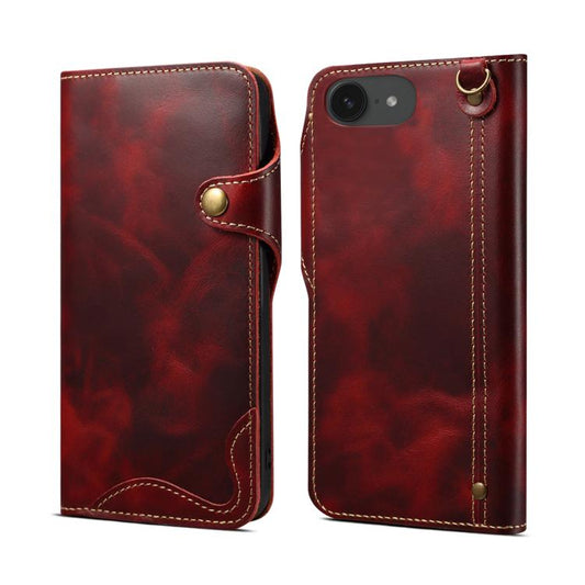 Denior B01 Oil Wax Cowhide Magnetic Button Genuine Leather Case, For iPhone 16e, For iPhone 16 Pro Max, For iPhone 16 Pro, For iPhone 16 Plus, For iPhone 16