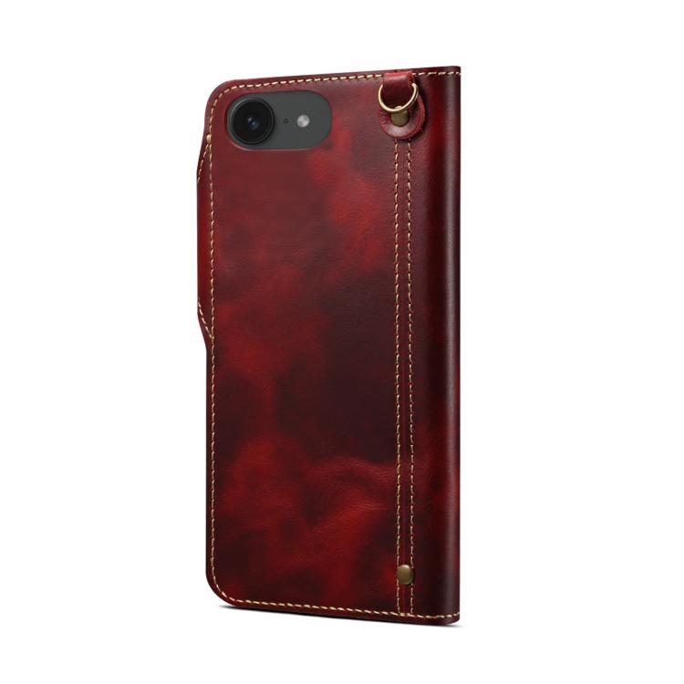 Denior B01 Oil Wax Cowhide Magnetic Button Genuine Leather Case, For iPhone 16e, For iPhone 16 Pro Max, For iPhone 16 Pro, For iPhone 16 Plus, For iPhone 16