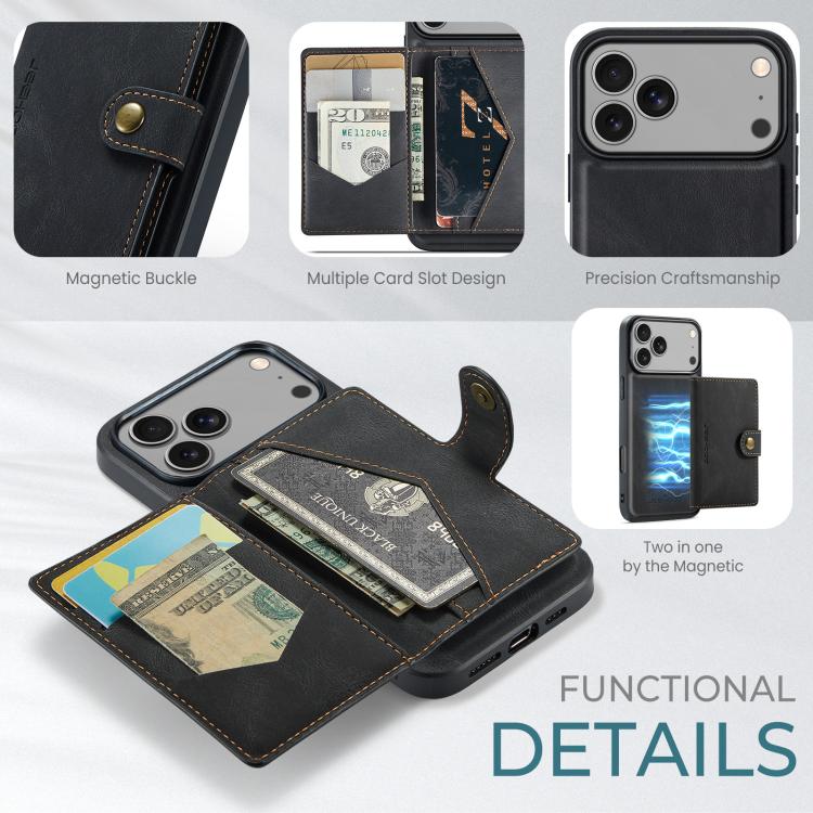 JEEHOOD J01 Retro Magnetic Detachable Wallet Phone Case, For iPhone 17 Pro Max, For iPhone 17 Pro, For iPhone 17 Air, For iPhone 16e, For iPhone 16 Pro Max, For iPhone 16 Pro