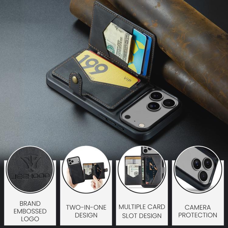 JEEHOOD J01 Retro Magnetic Detachable Wallet Phone Case, For iPhone 17 Pro Max, For iPhone 17 Pro, For iPhone 17 Air, For iPhone 16e, For iPhone 16 Pro Max, For iPhone 16 Pro