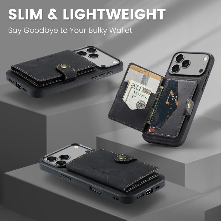 JEEHOOD J01 Retro Magnetic Detachable Wallet Phone Case, For iPhone 17 Pro Max, For iPhone 17 Pro, For iPhone 17 Air, For iPhone 16e, For iPhone 16 Pro Max, For iPhone 16 Pro