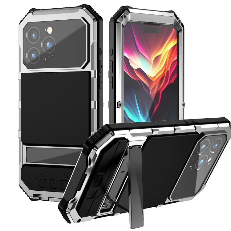 R-JUST Life Waterproof Dustproof Shockproof Holder Phone Case, For iPhone 16e, For iPhone 16 Pro Max, For iPhone 16 Plus, For iPhone 15 Pro Max, For iPhone 15 Plus