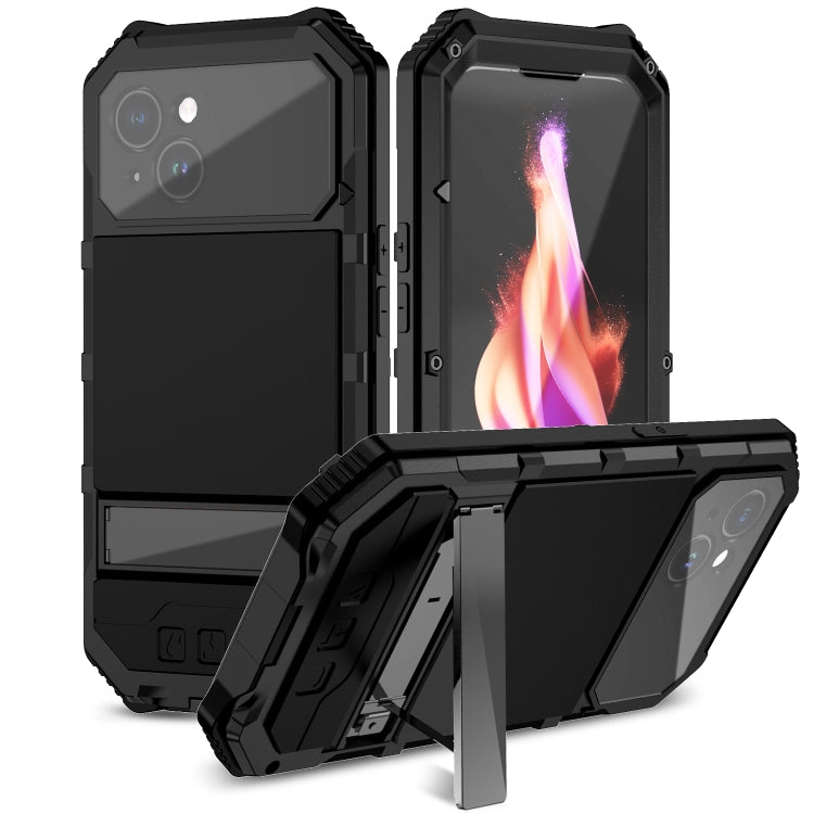 R-JUST Life Waterproof Dustproof Shockproof Holder Phone Case, For iPhone 16e, For iPhone 16 Pro Max, For iPhone 16 Plus, For iPhone 15 Pro Max, For iPhone 15 Plus