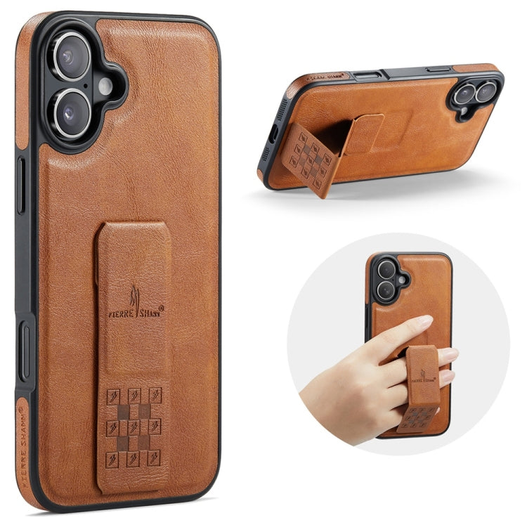 Fierre Shann Oil Wax Cow Leather Holder Back Phone Case, For iPhone 16e, For iPhone 16 Pro Max, For iPhone 16 Pro, For iPhone 16 Plus, For iPhone 16, For iPhone 15 Pro Max, For iPhone 15 Pro, For iPhone 15 Plus