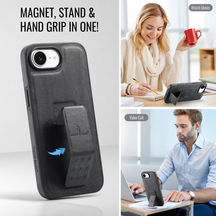 Fierre Shann Oil Wax Cow Leather Holder Back Phone Case, For iPhone 16e, For iPhone 16 Pro Max, For iPhone 16 Pro, For iPhone 16 Plus, For iPhone 16, For iPhone 15 Pro Max, For iPhone 15 Pro, For iPhone 15 Plus