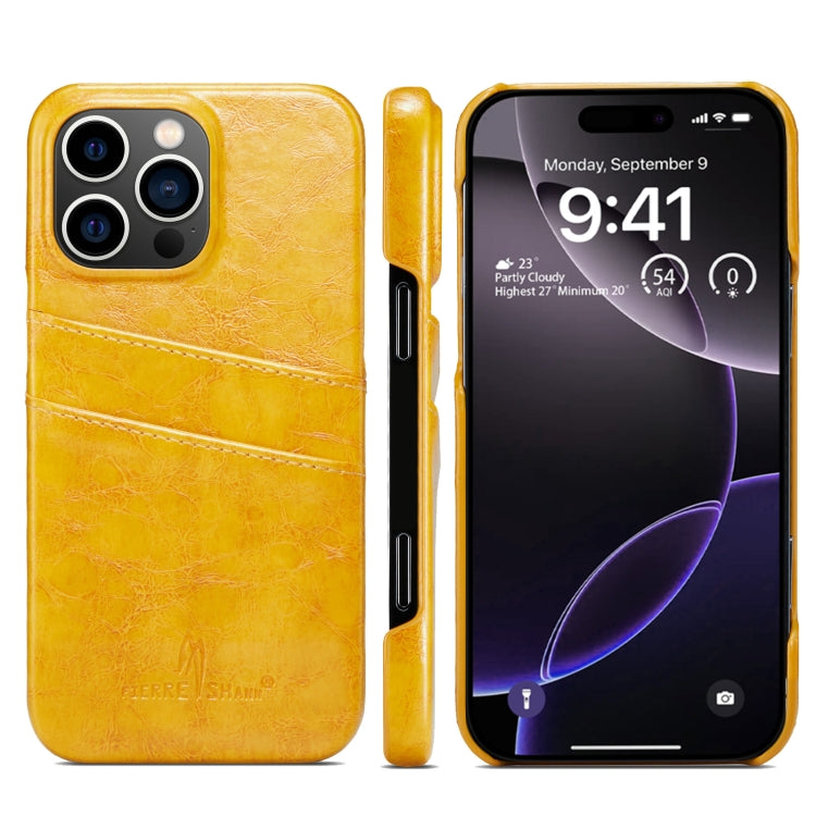 Fierre Shann Retro Oil Wax Texture Card Slots PU Leather Phone Case, For iPhone 16e, For iPhone 16 Pro Max, For iPhone 16 Pro, For iPhone 16 Plus, For iPhone 16