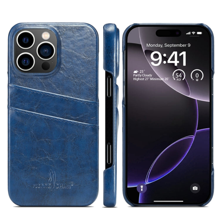 Fierre Shann Retro Oil Wax Texture Card Slots PU Leather Phone Case, For iPhone 16e, For iPhone 16 Pro Max, For iPhone 16 Pro, For iPhone 16 Plus, For iPhone 16