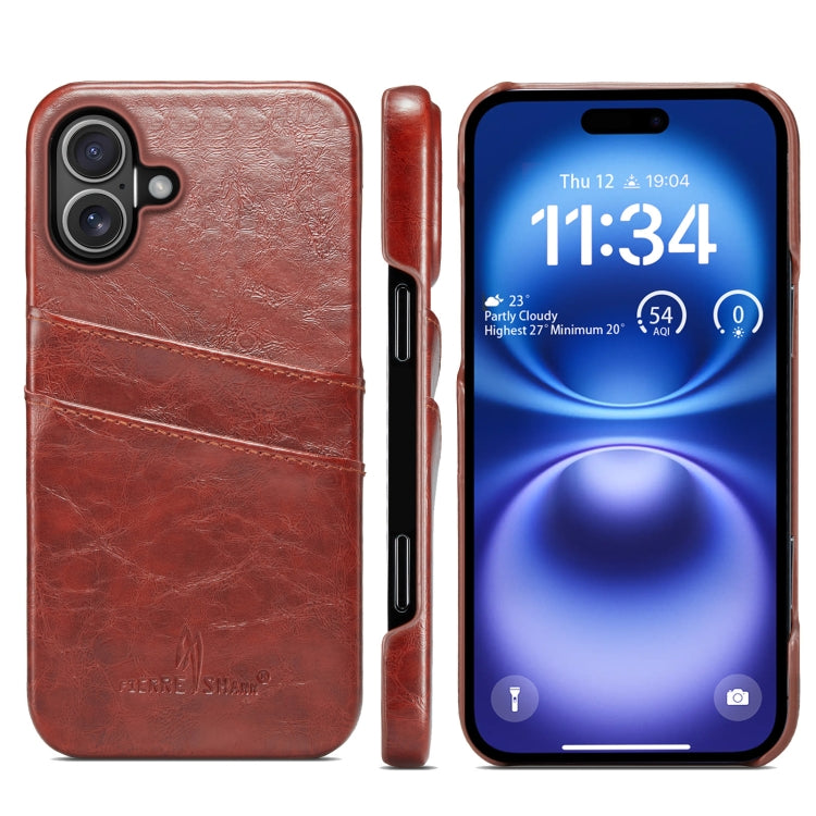 Fierre Shann Retro Oil Wax Texture Card Slots PU Leather Phone Case, For iPhone 16e, For iPhone 16 Pro Max, For iPhone 16 Pro, For iPhone 16 Plus, For iPhone 16