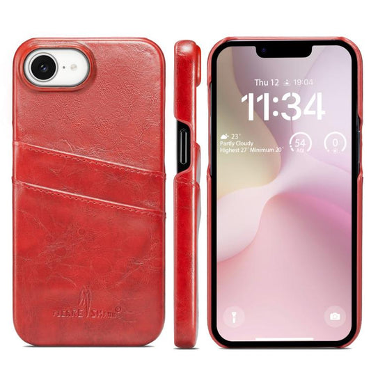 Fierre Shann Retro Oil Wax Texture Card Slots PU Leather Phone Case, For iPhone 16e, For iPhone 16 Pro Max, For iPhone 16 Pro, For iPhone 16 Plus, For iPhone 16