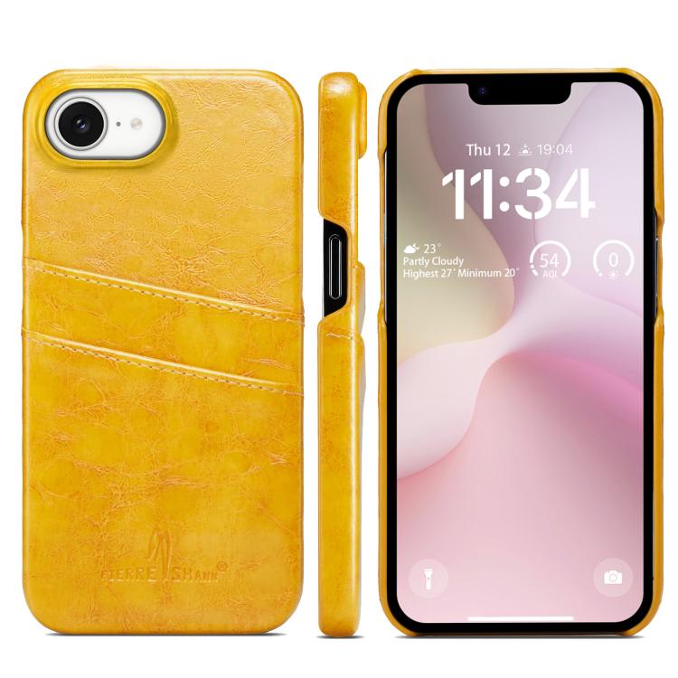 Fierre Shann Retro Oil Wax Texture Card Slots PU Leather Phone Case, For iPhone 16e, For iPhone 16 Pro Max, For iPhone 16 Pro, For iPhone 16 Plus, For iPhone 16