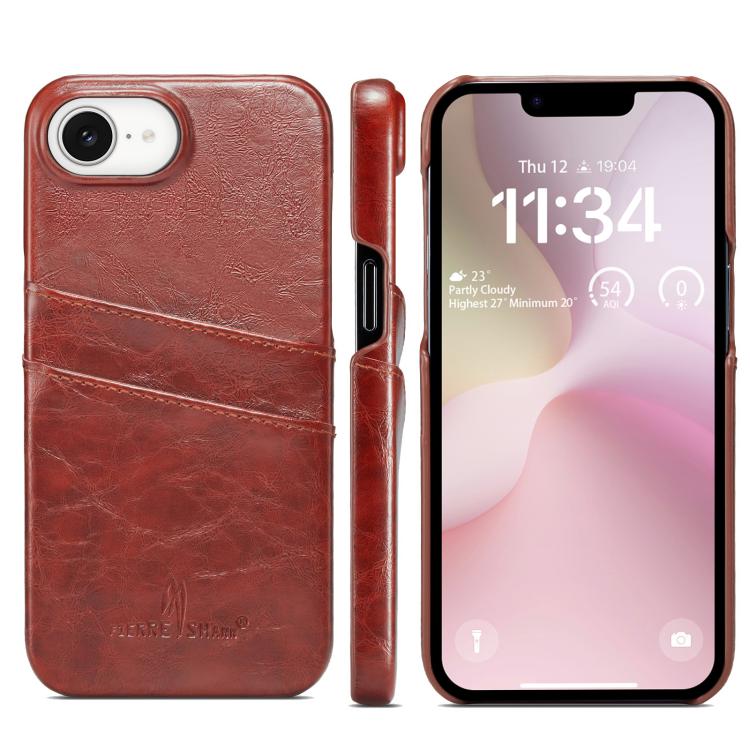 Fierre Shann Retro Oil Wax Texture Card Slots PU Leather Phone Case, For iPhone 16e, For iPhone 16 Pro Max, For iPhone 16 Pro, For iPhone 16 Plus, For iPhone 16