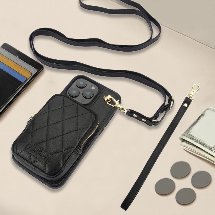 AwQuer Crossbody Zipper Wallet Bag Litchi Leather Phone Case, For iPhone 15 Plus, For iPhone 15, For iPhone 14 Plus, For iPhone 14 / 13, For iPhone 14 Pro, For iPhone 14 Pro Max