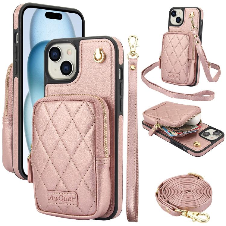 AwQuer Crossbody Zipper Wallet Bag Litchi Leather Phone Case, For iPhone 15 Plus, For iPhone 15, For iPhone 14 Plus, For iPhone 14 / 13, For iPhone 14 Pro, For iPhone 14 Pro Max