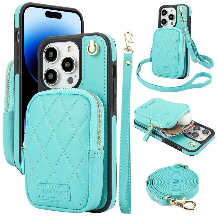 AwQuer Crossbody Zipper Wallet Bag Litchi Leather Phone Case, For iPhone 15 Plus, For iPhone 15, For iPhone 14 Plus, For iPhone 14 / 13, For iPhone 14 Pro, For iPhone 14 Pro Max