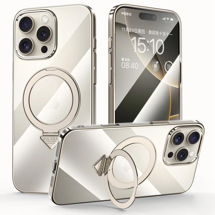 SULADA Electroplated Transparent MagSafe Holder Phone Case, For iPhone 16 Pro Max, For iPhone 16 Pro, For iPhone 16 Plus, For iPhone 16, For iPhone 15 Pro Max, For iPhone 15 Pro, For iPhone 15