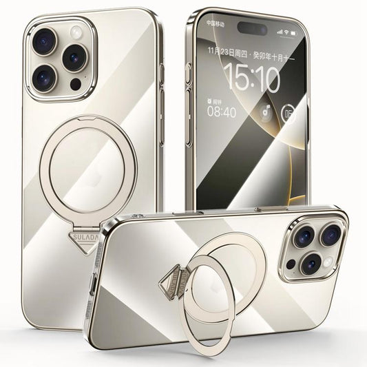 SULADA Electroplated Transparent MagSafe Holder Phone Case, For iPhone 16 Pro Max, For iPhone 16 Pro, For iPhone 16 Plus, For iPhone 16, For iPhone 15 Pro Max, For iPhone 15 Pro, For iPhone 15