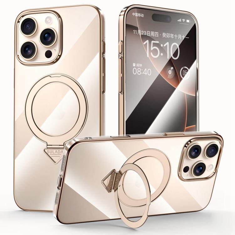 SULADA Electroplated Transparent MagSafe Holder Phone Case, For iPhone 16 Pro Max, For iPhone 16 Pro, For iPhone 16 Plus, For iPhone 16, For iPhone 15 Pro Max, For iPhone 15 Pro, For iPhone 15