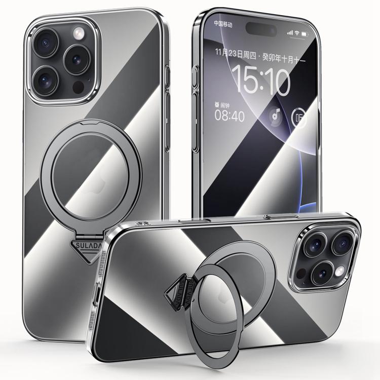 SULADA Electroplated Transparent MagSafe Holder Phone Case, For iPhone 16 Pro Max, For iPhone 16 Pro, For iPhone 16 Plus, For iPhone 16, For iPhone 15 Pro Max, For iPhone 15 Pro, For iPhone 15