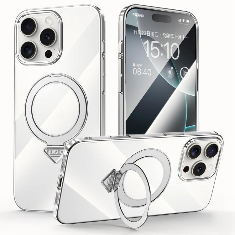 SULADA Electroplated Transparent MagSafe Holder Phone Case, For iPhone 16 Pro Max, For iPhone 16 Pro, For iPhone 16 Plus, For iPhone 16, For iPhone 15 Pro Max, For iPhone 15 Pro, For iPhone 15