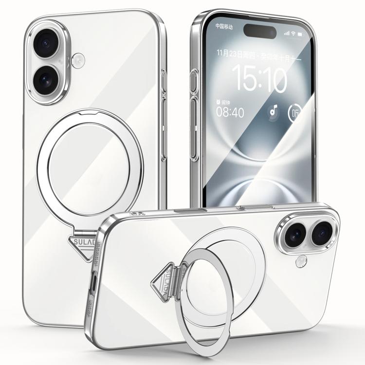 SULADA Electroplated Transparent MagSafe Holder Phone Case, For iPhone 16 Pro Max, For iPhone 16 Pro, For iPhone 16 Plus, For iPhone 16, For iPhone 15 Pro Max, For iPhone 15 Pro, For iPhone 15