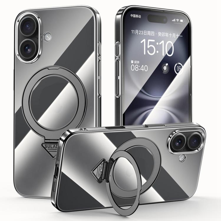 SULADA Electroplated Transparent MagSafe Holder Phone Case, For iPhone 16 Pro Max, For iPhone 16 Pro, For iPhone 16 Plus, For iPhone 16, For iPhone 15 Pro Max, For iPhone 15 Pro, For iPhone 15
