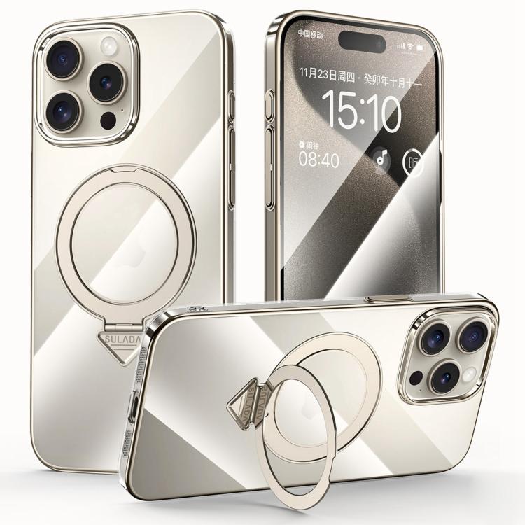 SULADA Electroplated Transparent MagSafe Holder Phone Case, For iPhone 16 Pro Max, For iPhone 16 Pro, For iPhone 16 Plus, For iPhone 16, For iPhone 15 Pro Max, For iPhone 15 Pro, For iPhone 15