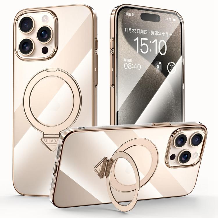 SULADA Electroplated Transparent MagSafe Holder Phone Case, For iPhone 16 Pro Max, For iPhone 16 Pro, For iPhone 16 Plus, For iPhone 16, For iPhone 15 Pro Max, For iPhone 15 Pro, For iPhone 15